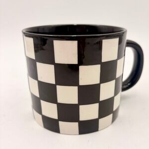 Potter's Studio Black White Checkered Ceramic Coffee Mug Cup Checkerboard